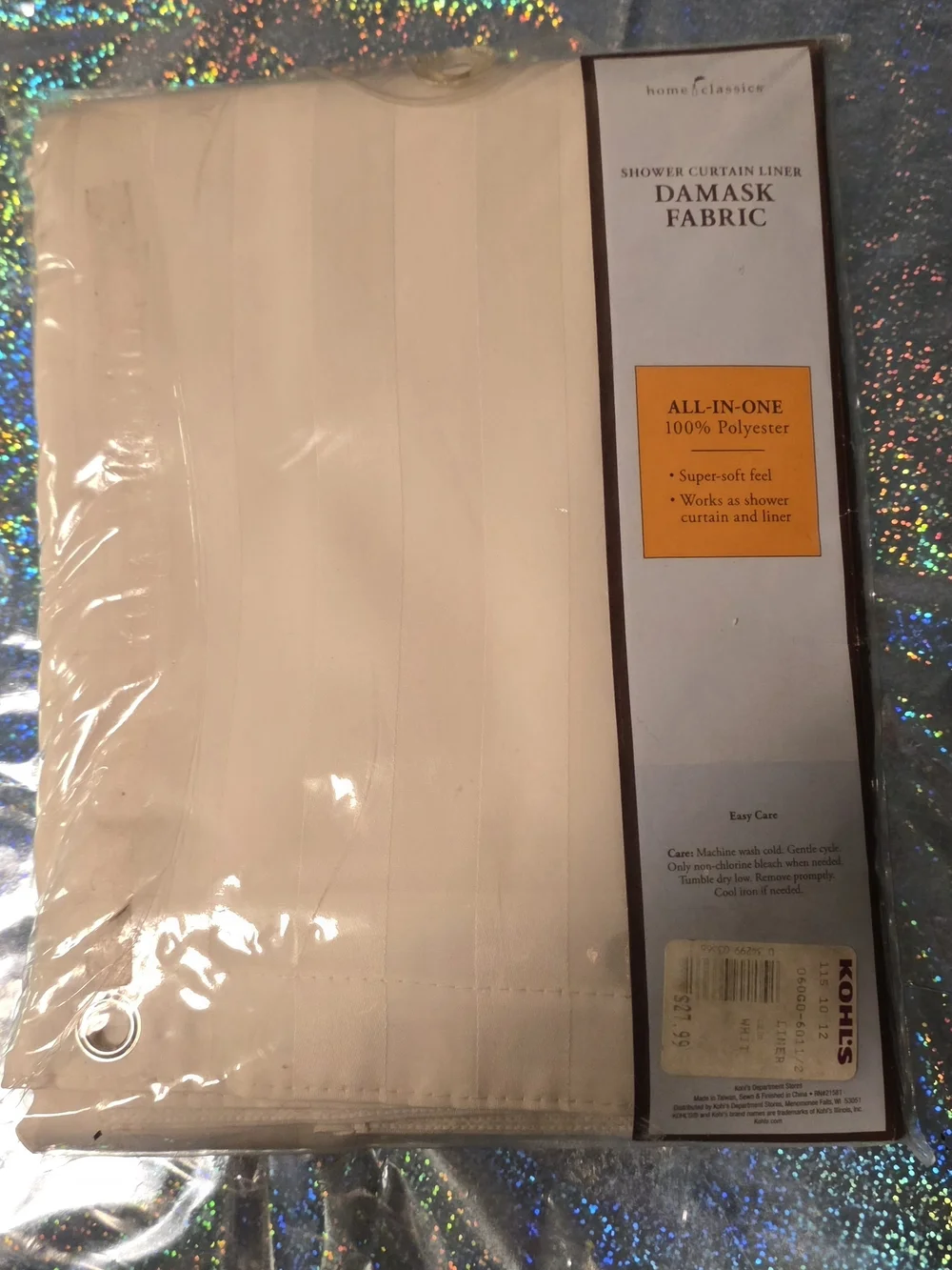 Home Classics Ivory Damask Fabric Shower Curtain Liner